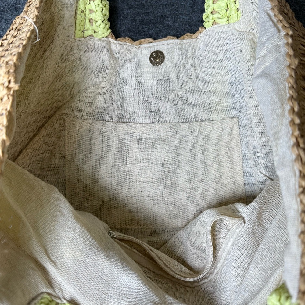 Shore Thing Woven Straw Beach Tote Bag‎ Striped Blue Lime Green Shell Tassel - Picture 8 of 12